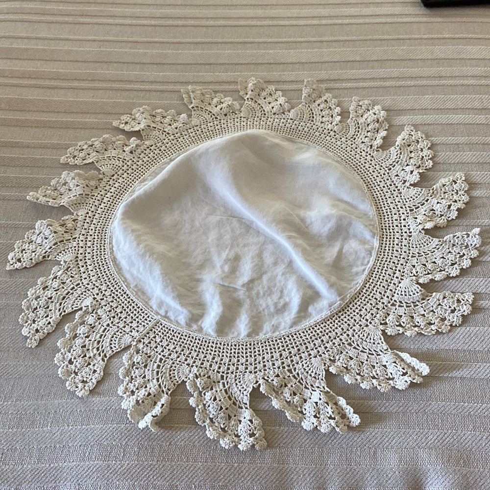 Vintage Cream Sun Round Hand Crocheted Doily!